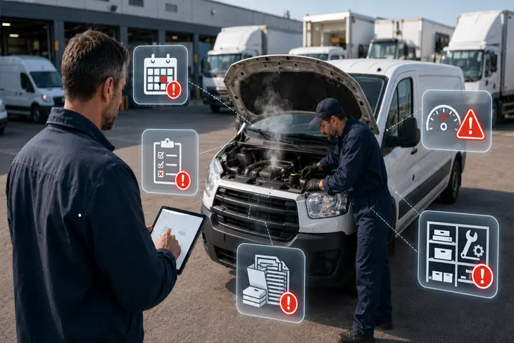 Fleet mechanic identifying maintenance gaps that cause vehicle breakdowns