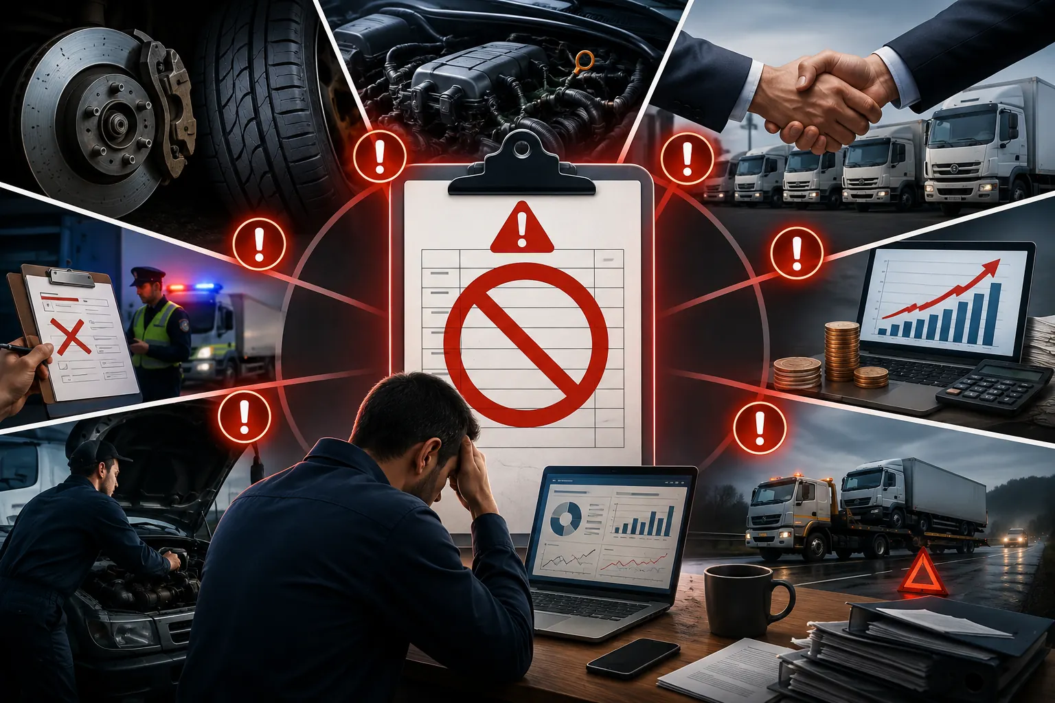 Fleet manager reviewing vehicle service history records