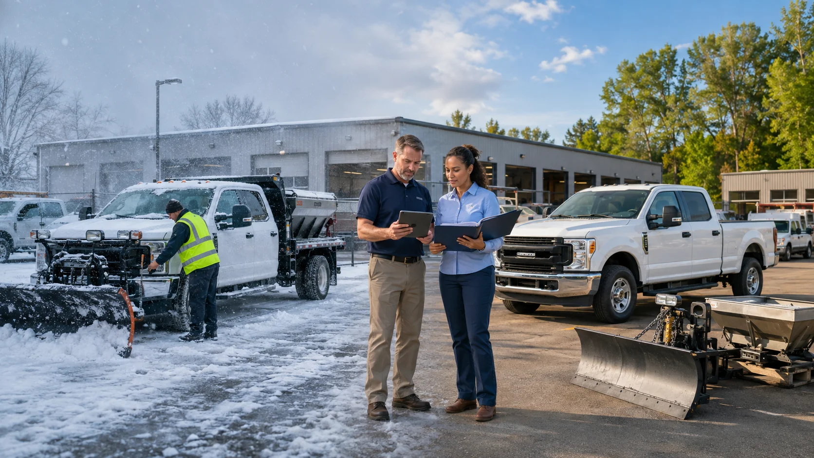 Seasonal change in vehicle assignment such as snow removal equipment
