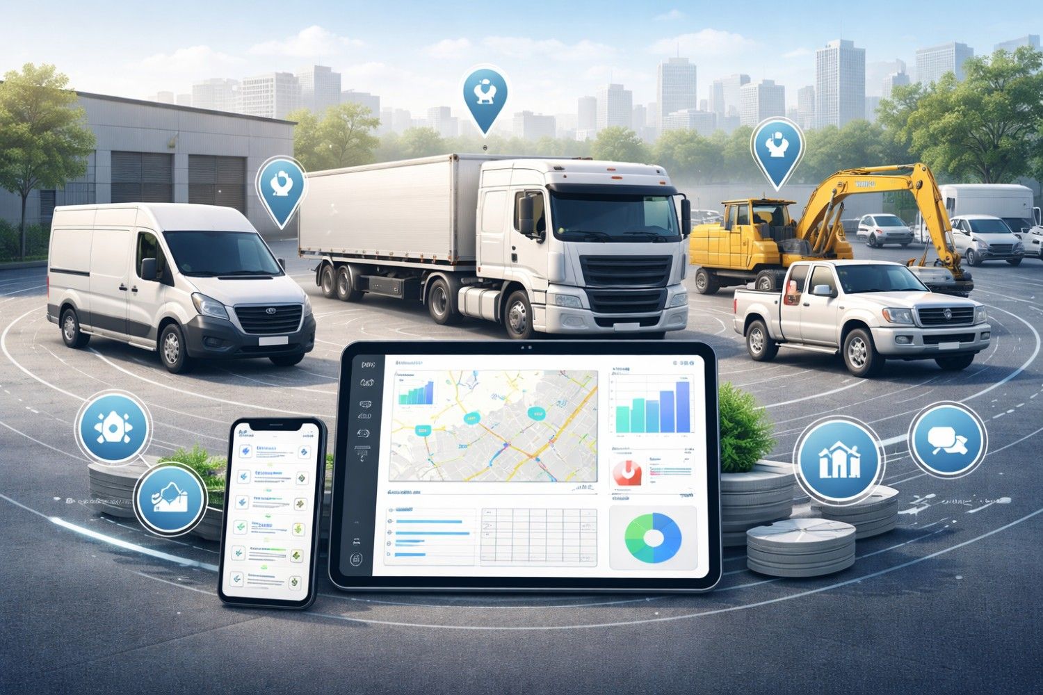 Fleet manager evaluating fleet management software options based on fleet size and operations