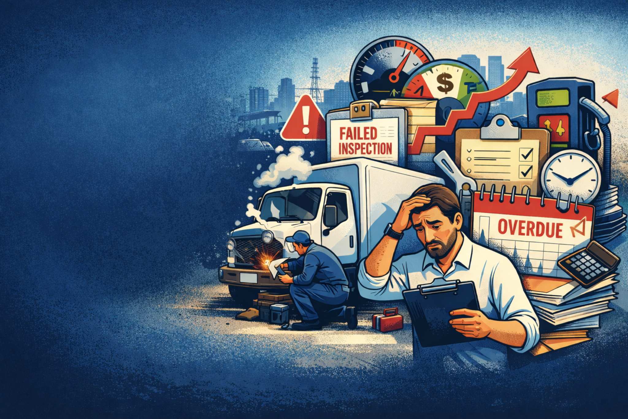 Fleet manager reviewing maintenance records and avoiding mistakes