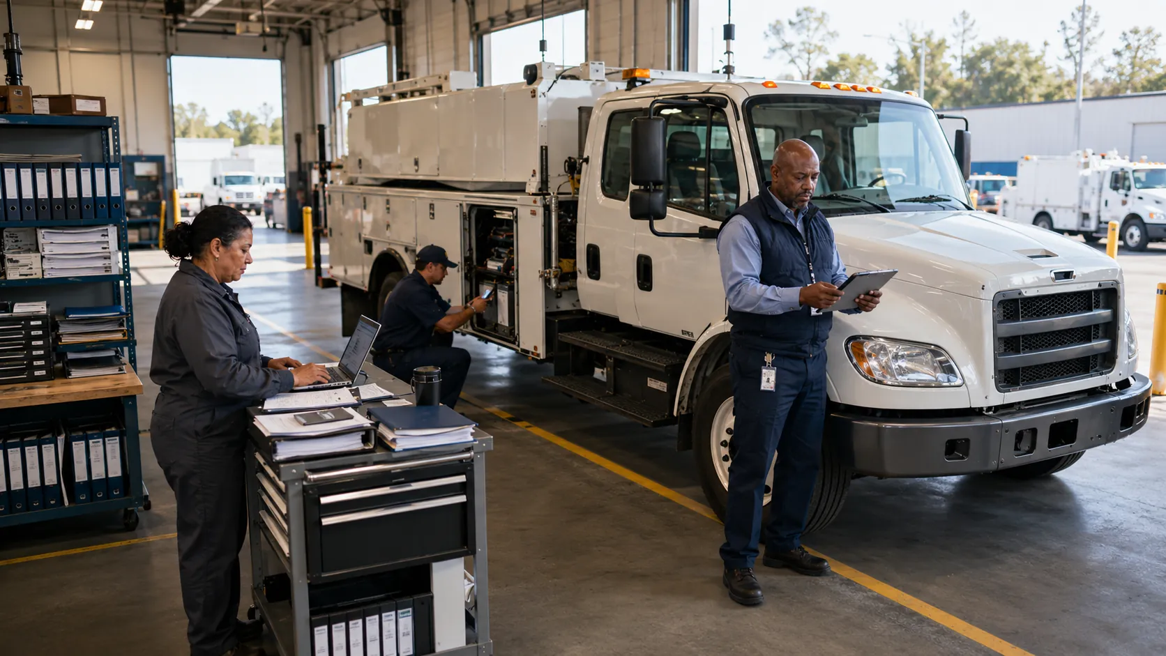 Fleet management software dashboard tracking regulatory deadlines and compliance records for government fleets