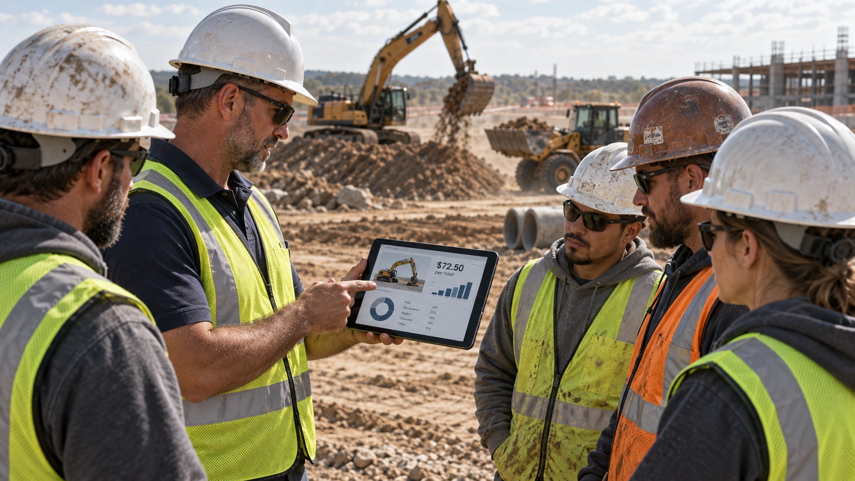Contractor calculating construction equipment cost per hour for bidding and utilization decisions