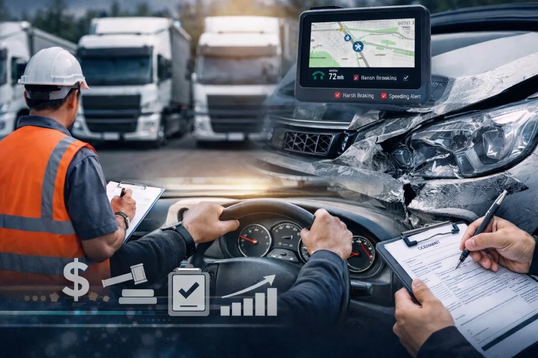 Fleet manager reviewing driver safety data and performance records