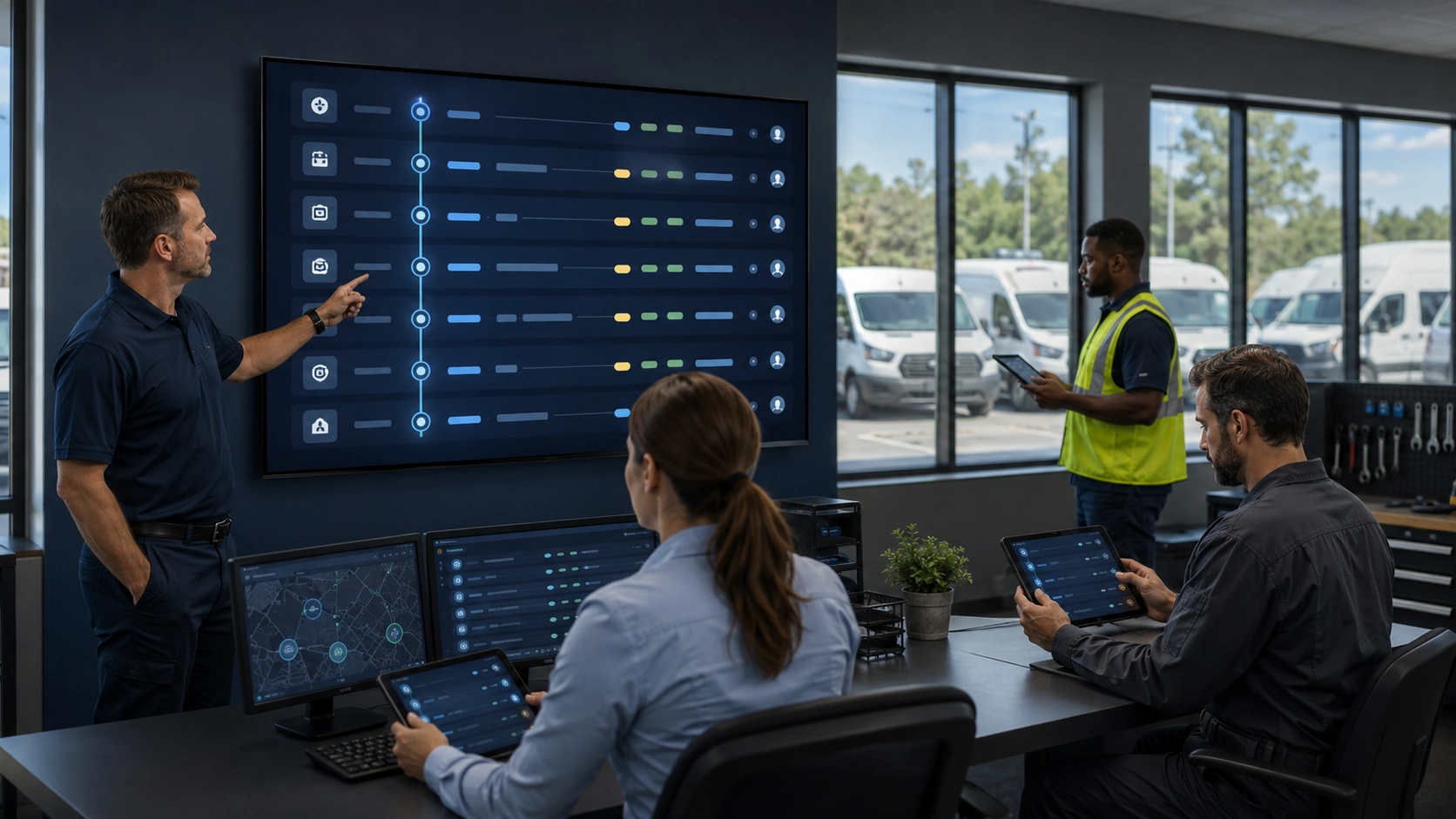 Fleet team reviewing a change log to confirm the current decision