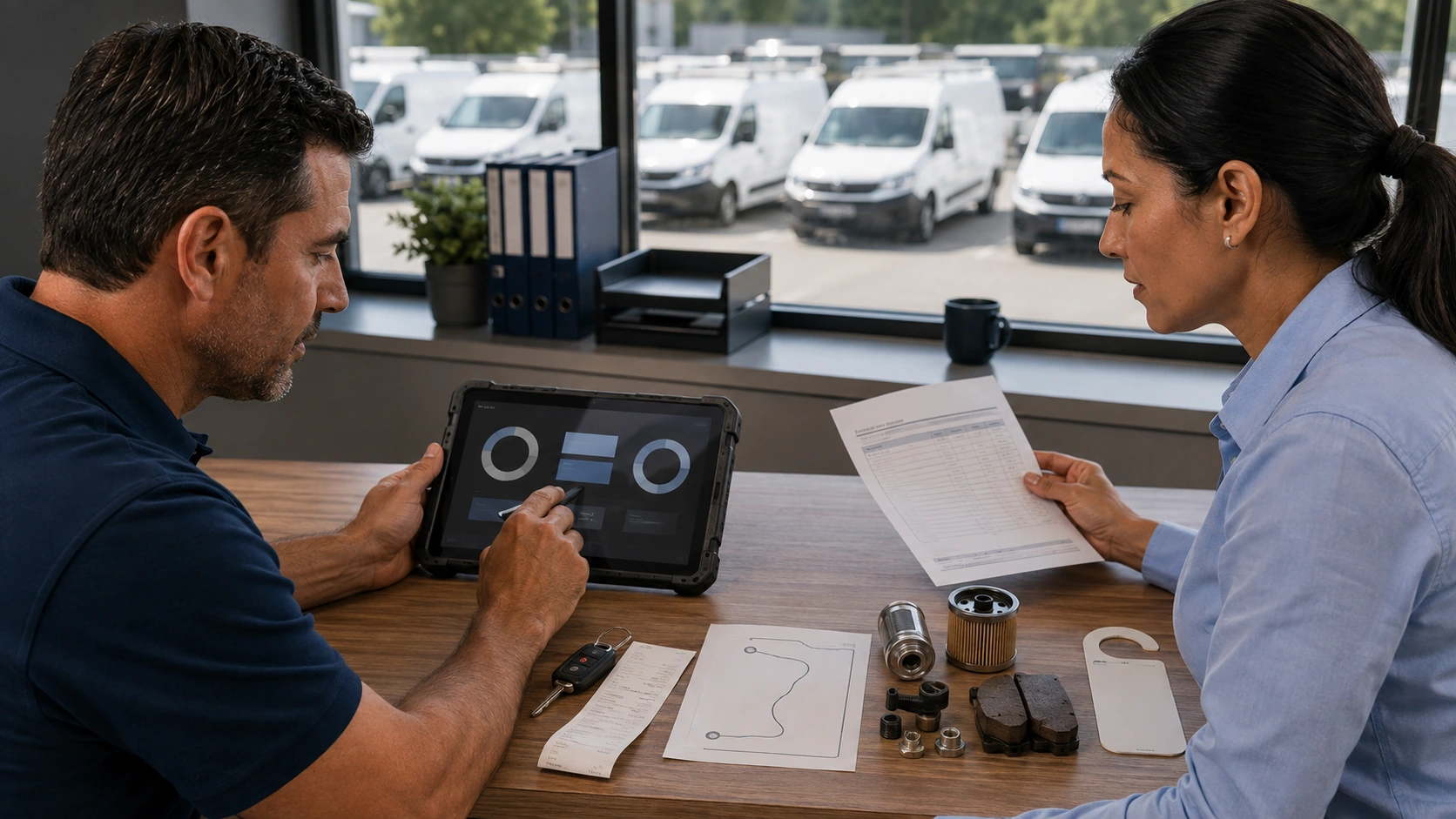 Comparison of two vans with equal mileage but different job completion counts