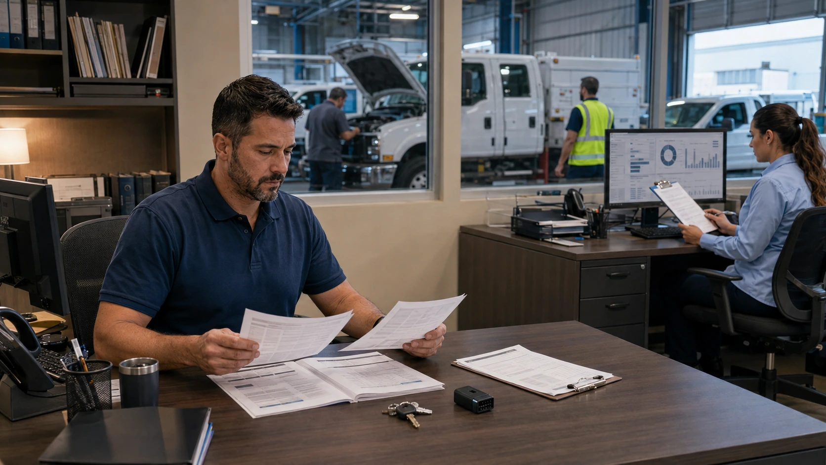 Fleet manager comparing disconnected vehicle, GPS, and driver records