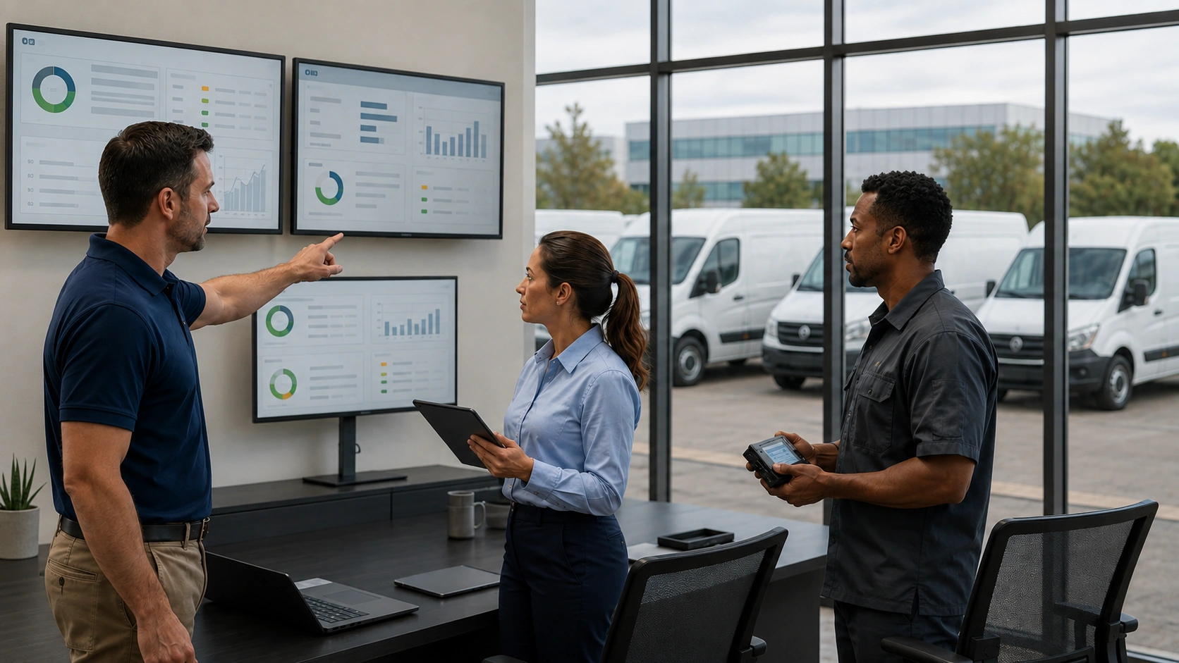 Fleet manager running a device health check on GPS and ELD hardware
