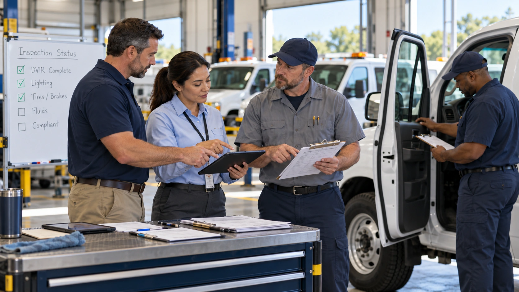 Digital vehicle inspection app showing timestamped driver inspection records