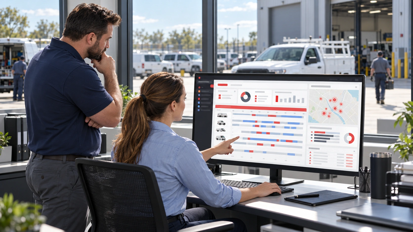 Fleet dwell time measured at a depot, customer site, job site, and loading point