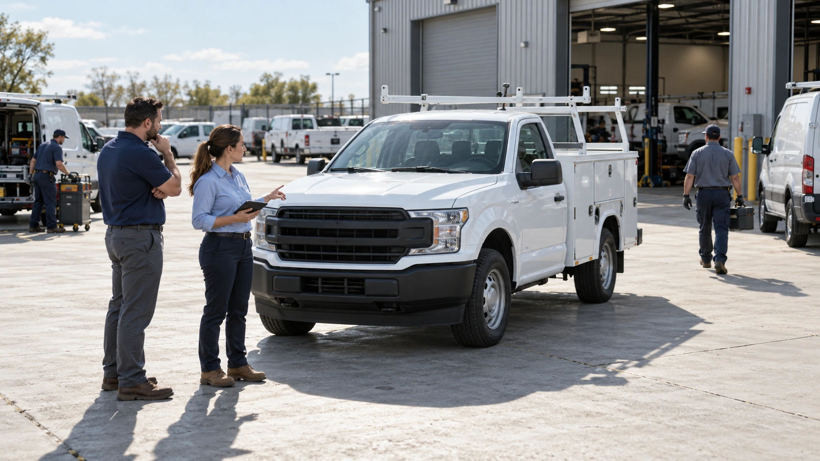 Fleet manager reviewing dwell time data across depots, job sites, and customer locations