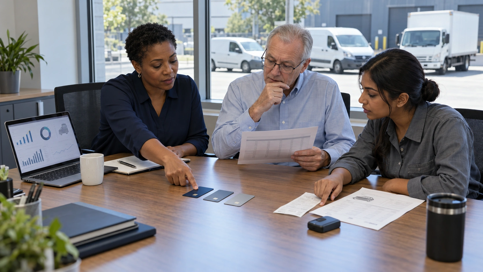 Fleet manager comparing fleet card models against vehicle spending and data needs