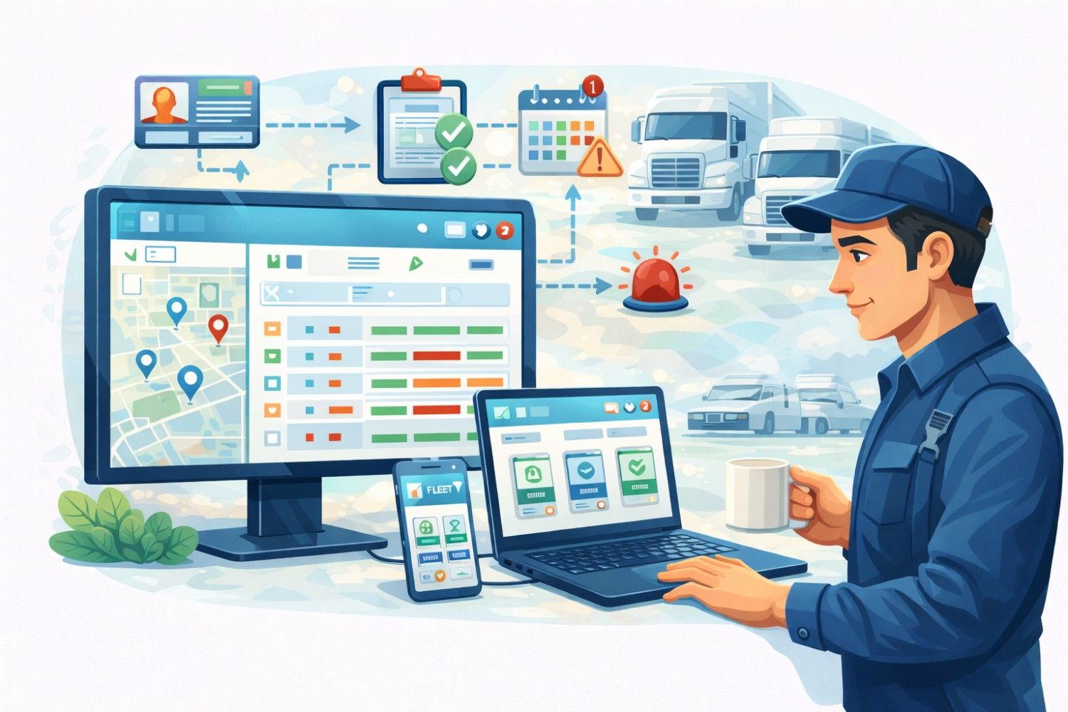 Fleet manager using fleet management software to track licenses and inspections