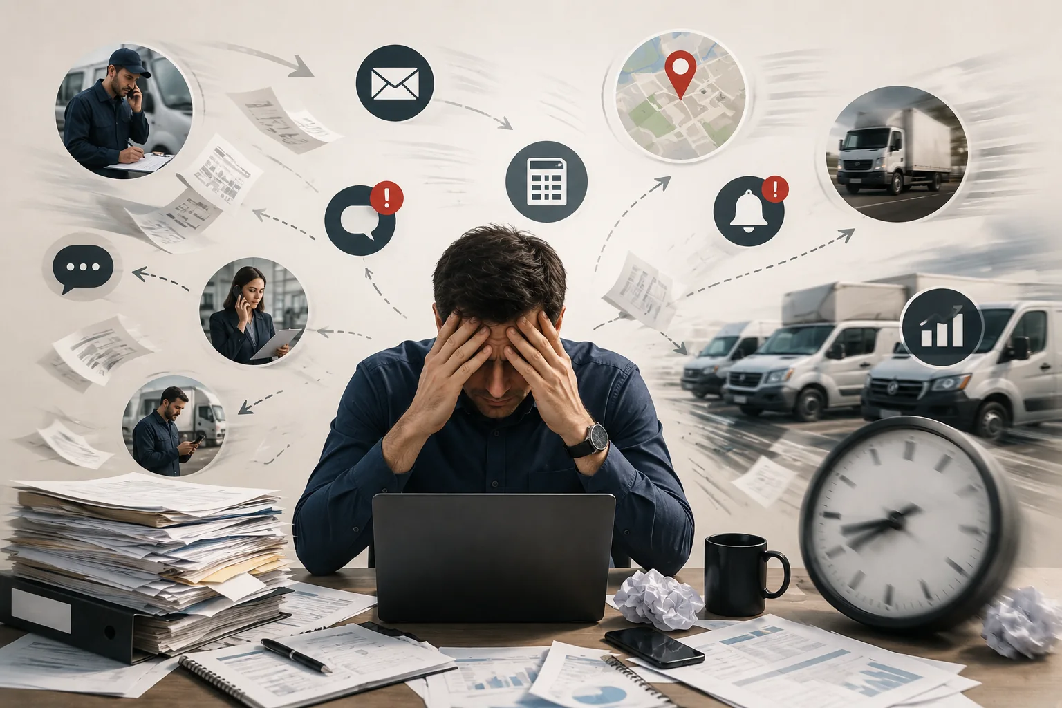 Fleet manager reviewing vehicle status on a dashboard