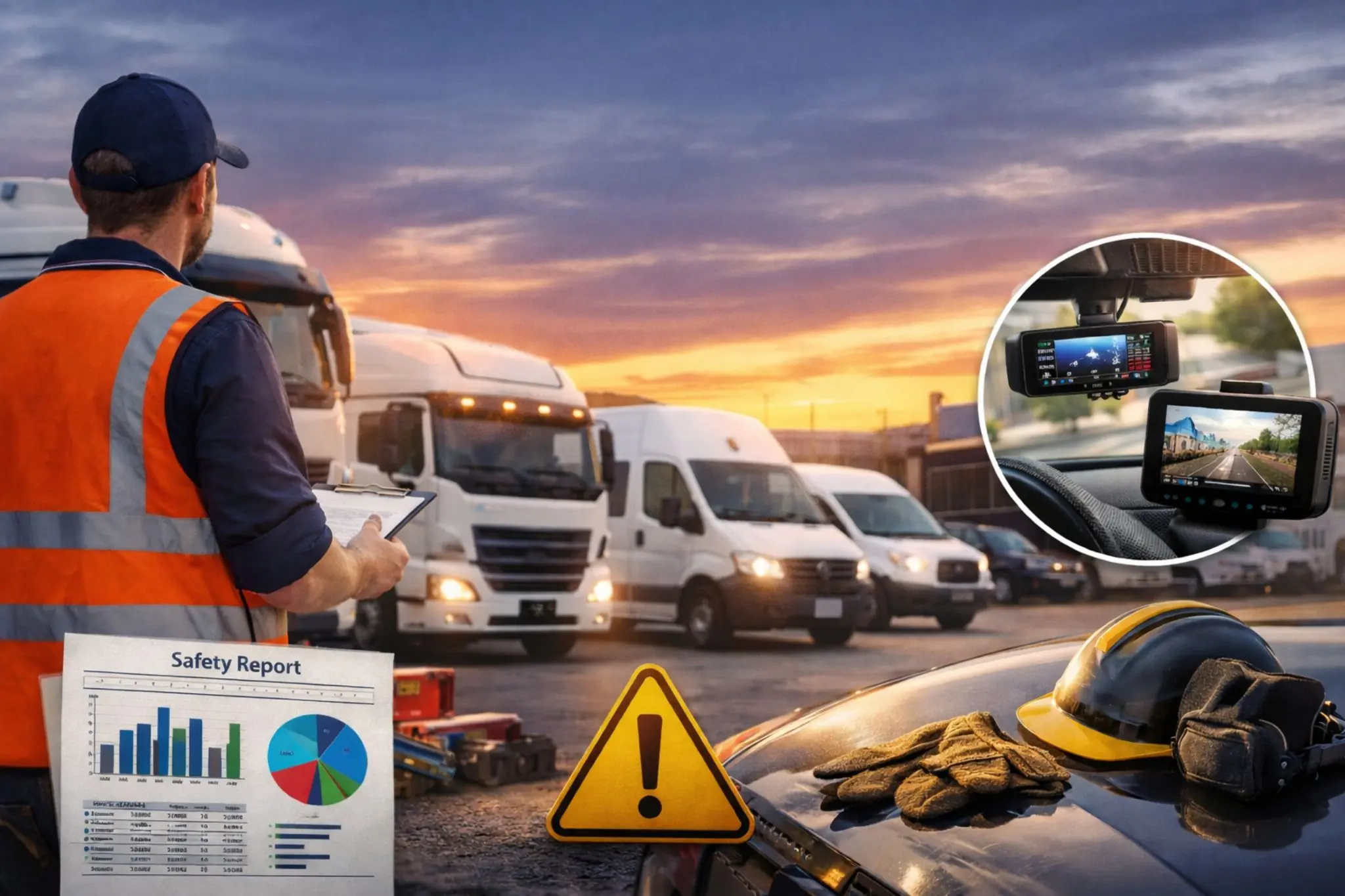 Fleet manager reviewing safety best practices dashboard