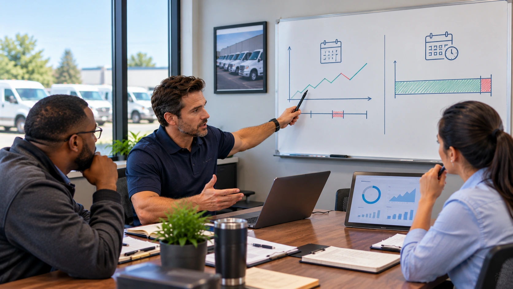 Fleet manager reviewing a software SLA checklist before signing a contract