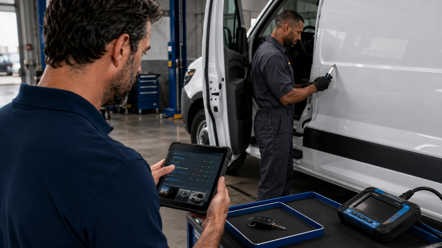 Fleet dashboard flagging an overdue status confirmation