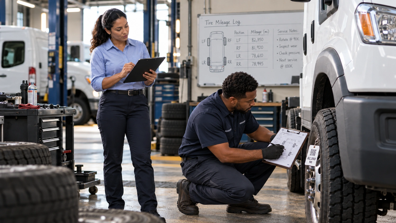 Tire installation and removal mileage records tracked by wheel position