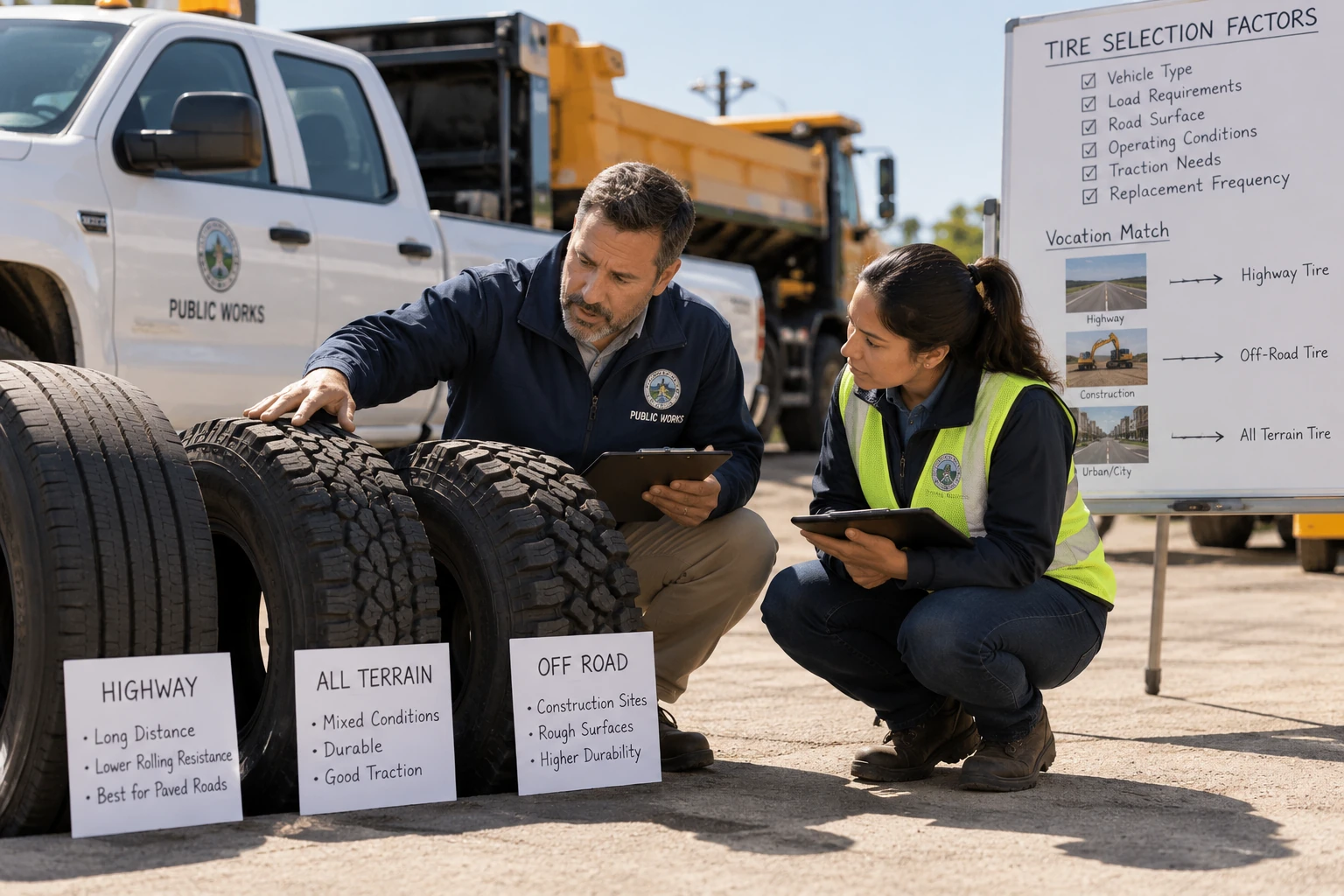 Different tire specifications matched to highway, gravel, and construction duty cycles