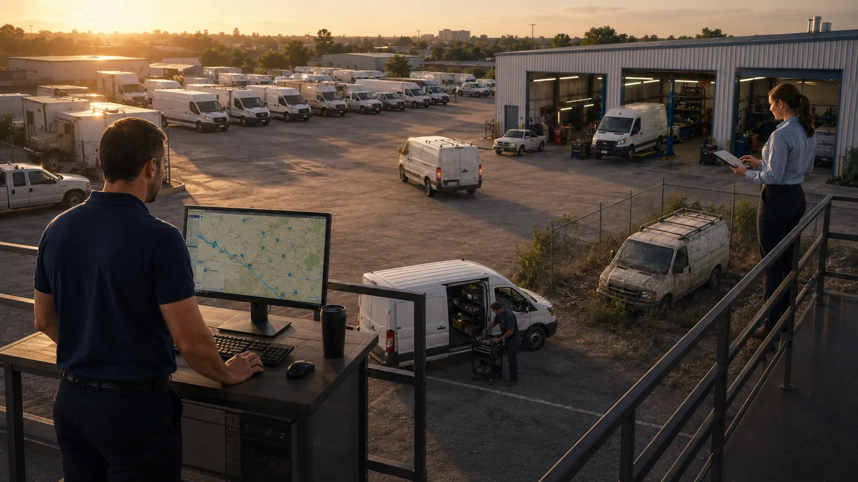 Fleet manager reviewing a GPS tracking dashboard showing vehicle locations that do not match actual asset status due to dirty or outdated fleet asset records
