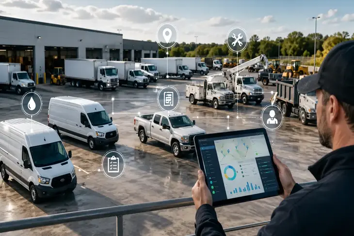 Fleet manager viewing centralized fleet visibility dashboard across all vehicles