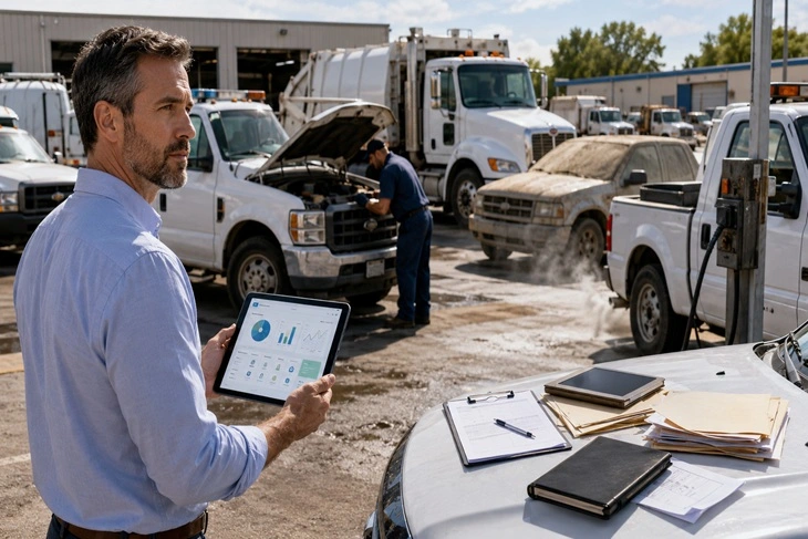 Government fleet vehicles sitting idle in a lot representing wasted taxpayer dollars