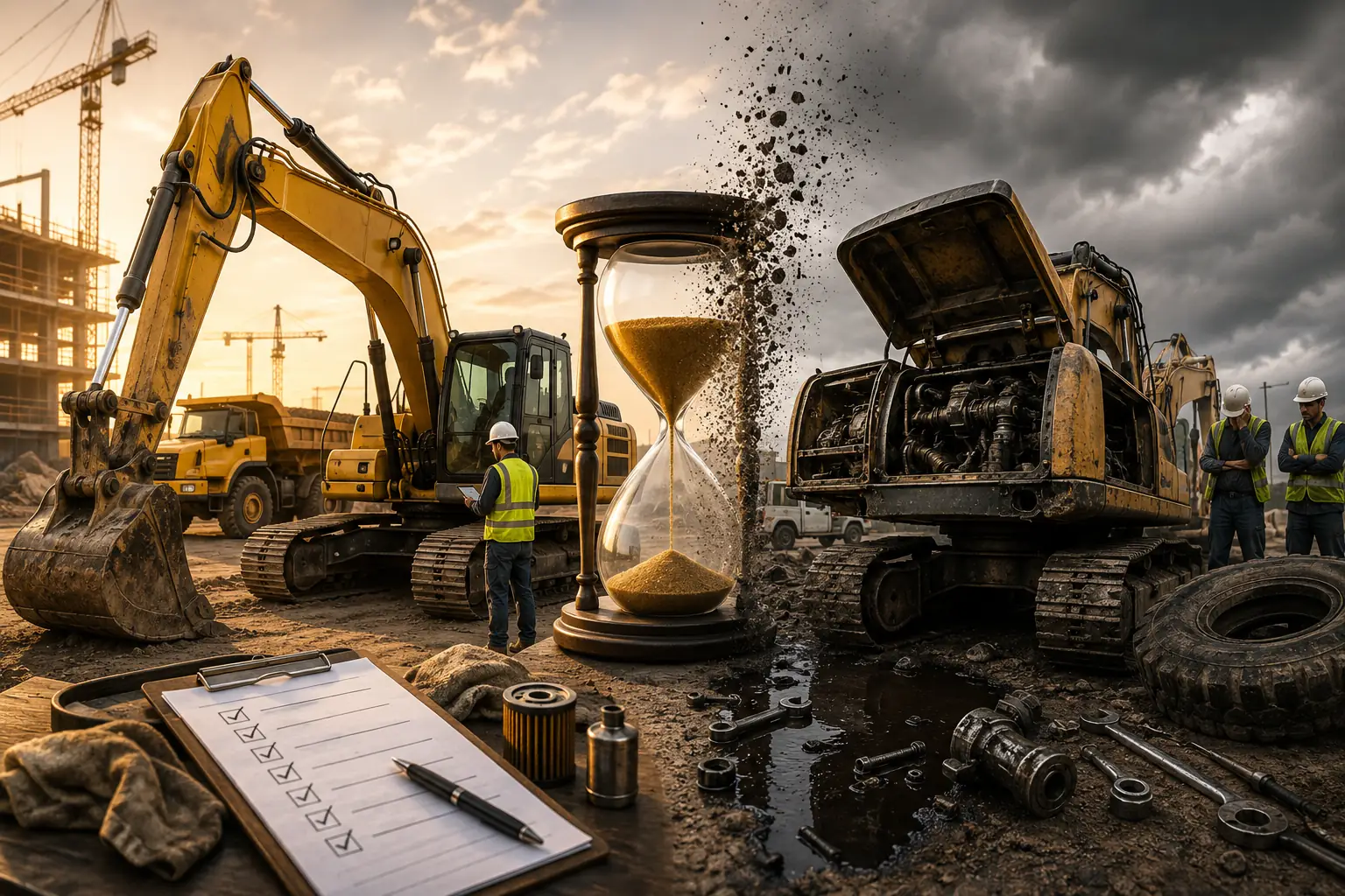 Construction fleet manager reviewing early warning signs of downtime risk across the fleet