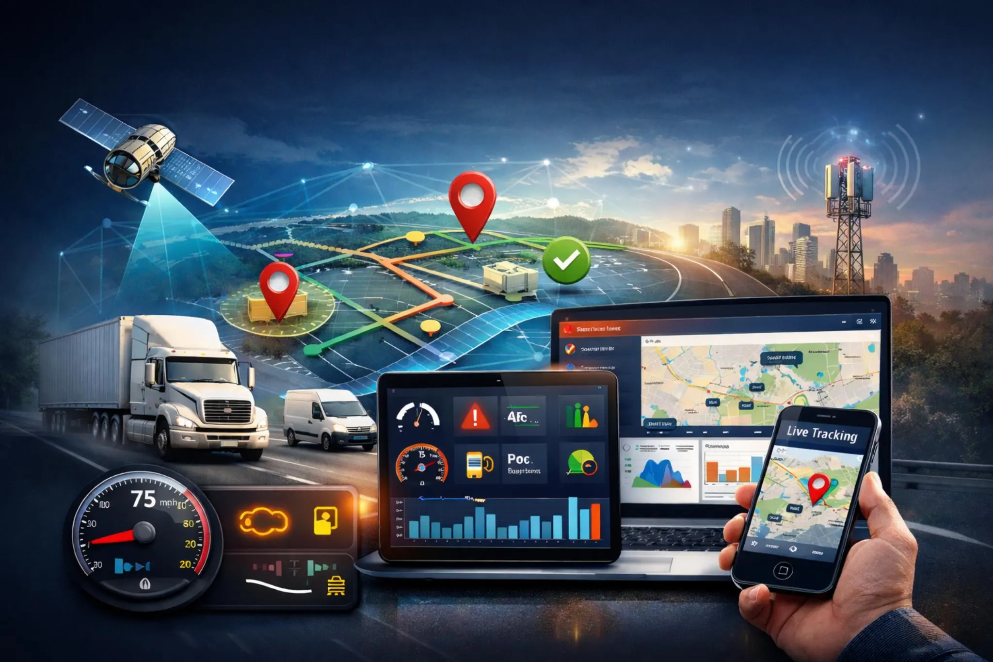 Fleet manager reviewing telematics dashboard data