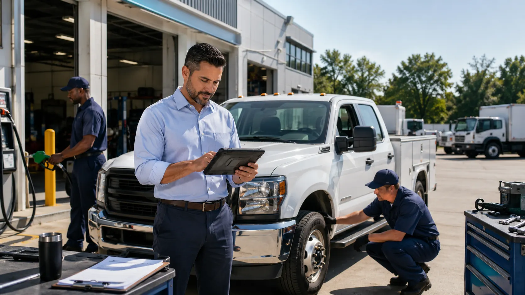 Fleet management software dashboard connecting fuel costs, inspections, maintenance records, and energy spend in one operating view