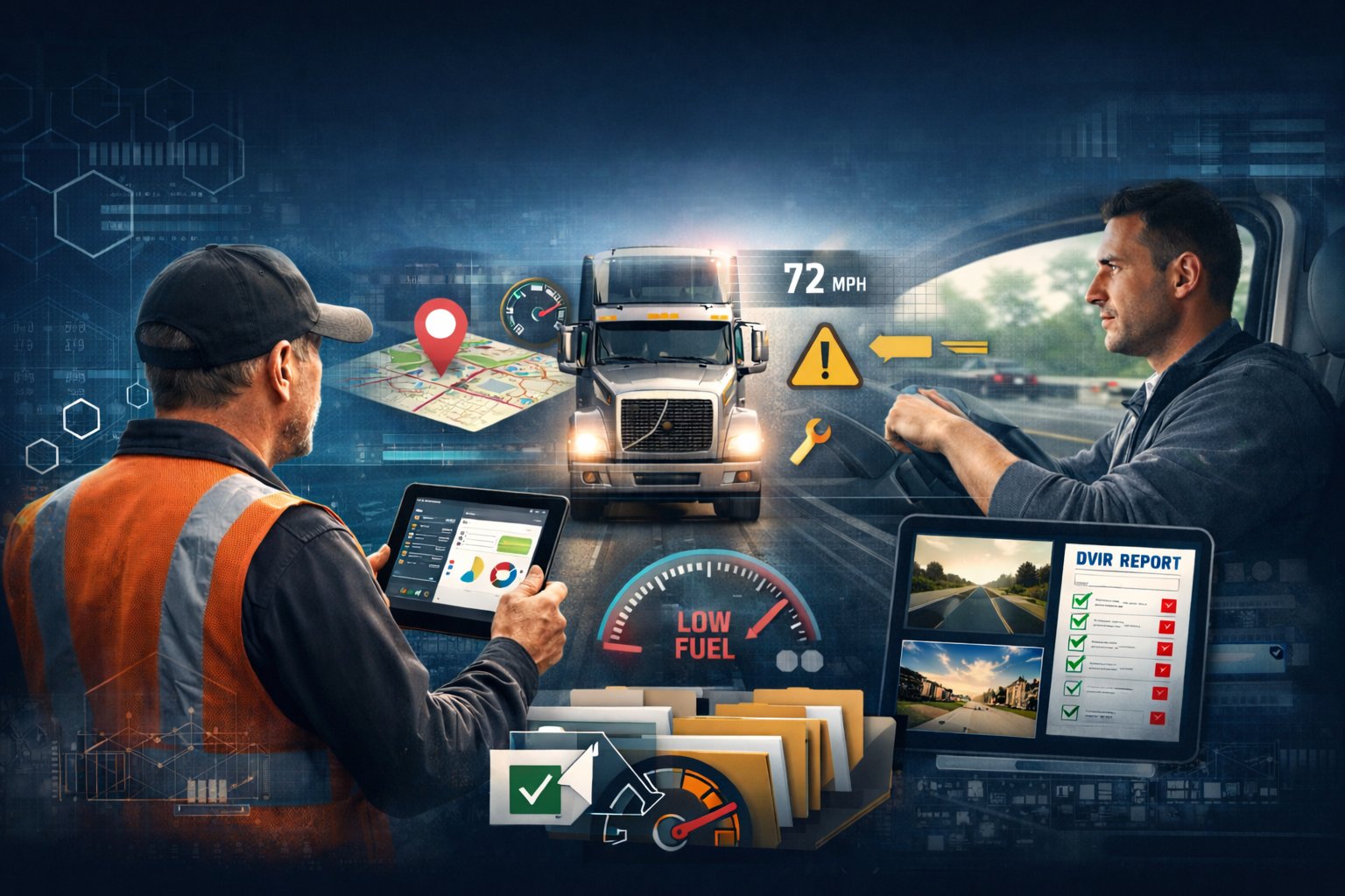 Fleet manager monitoring driver performance and accountability data