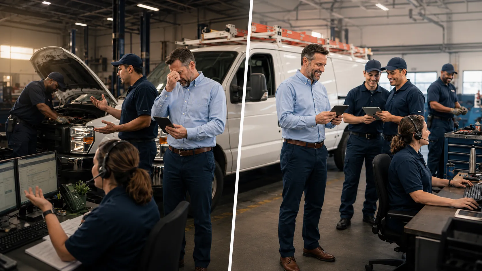 Fleet drivers, mechanics, and dispatch struggling with missed vehicle status updates across separate communication tools