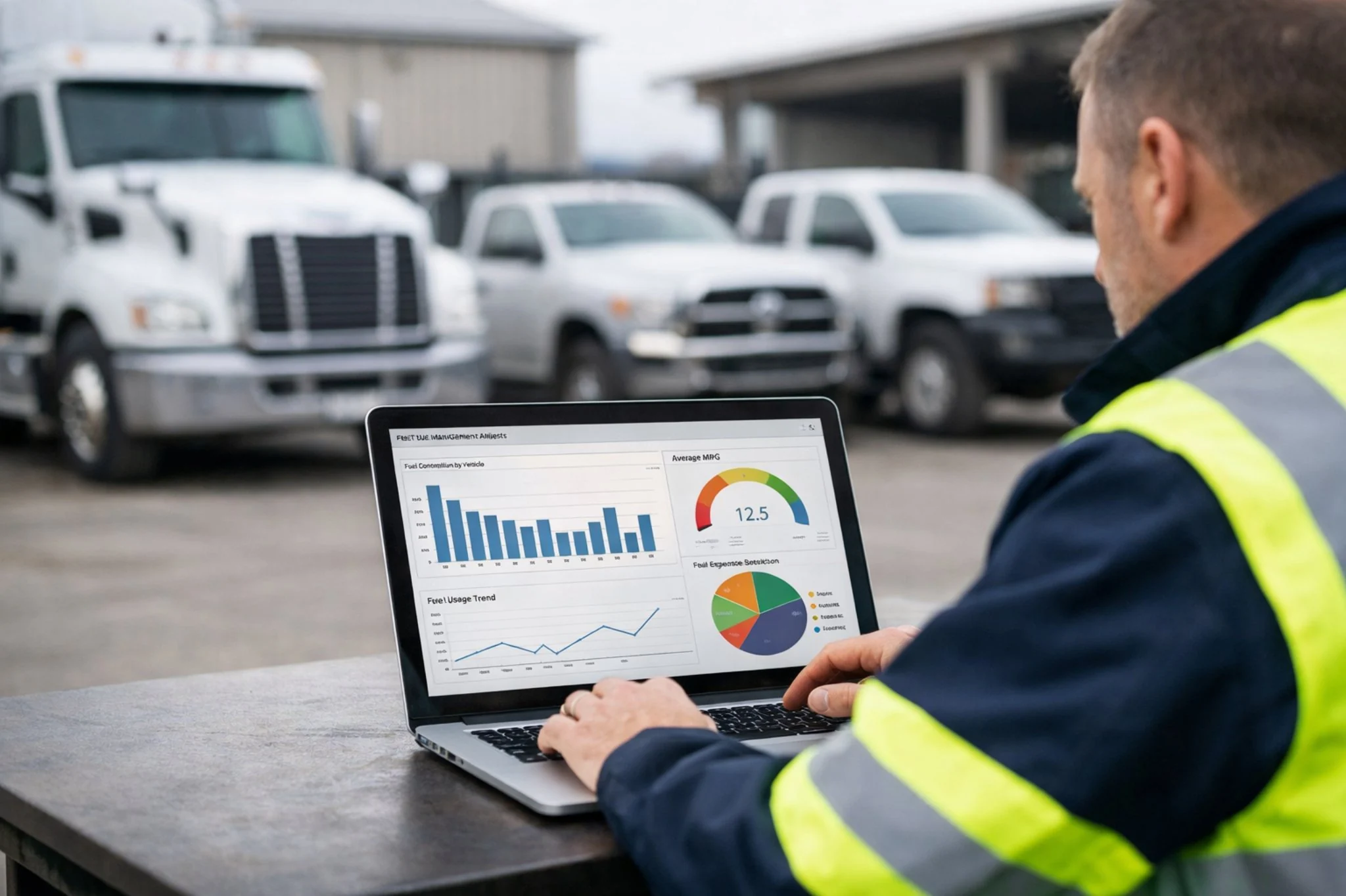 Fleet manager analyzing fuel consumption data