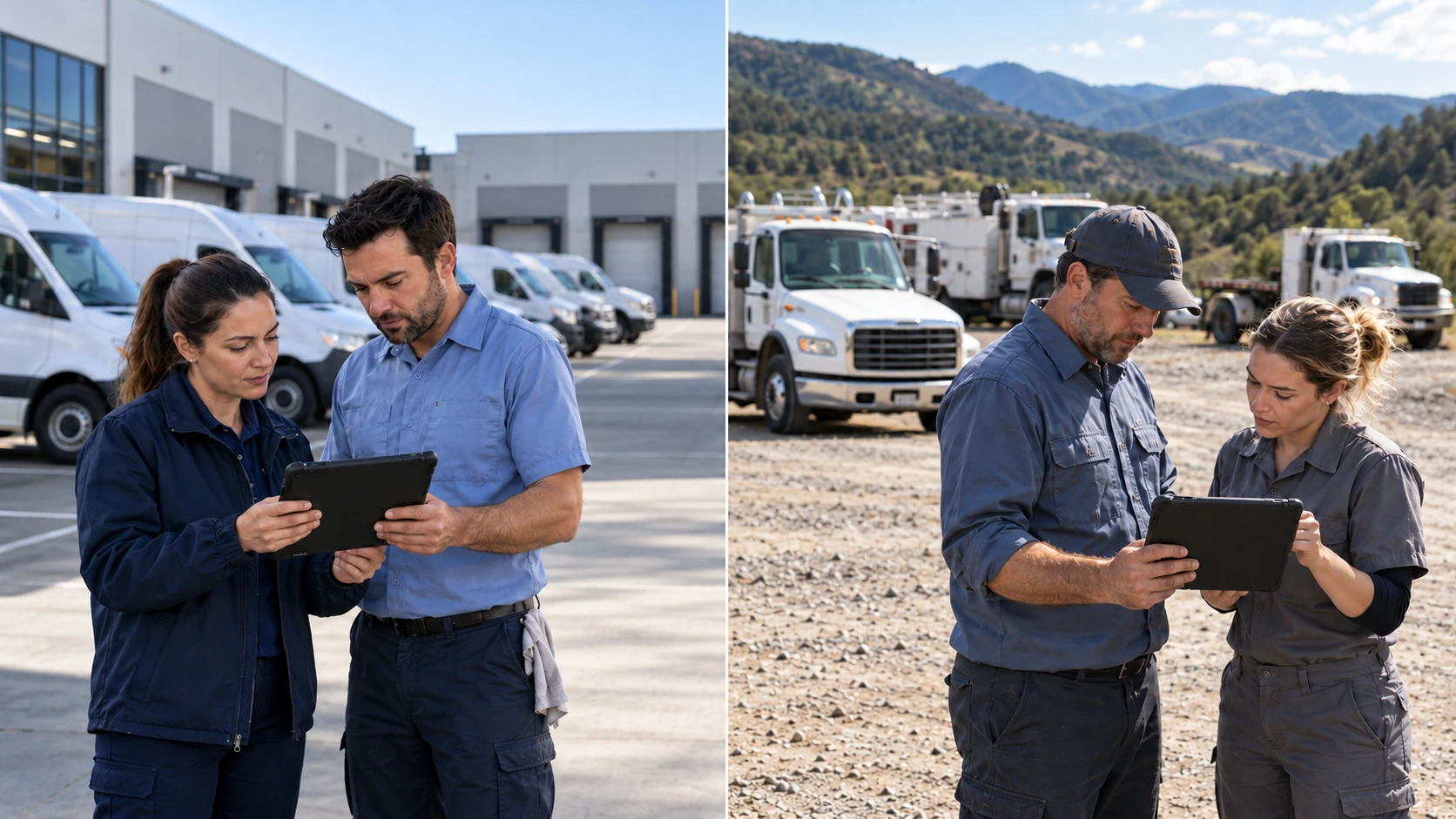 Two fleet sites with the same cost per mile but different vehicles and terrain