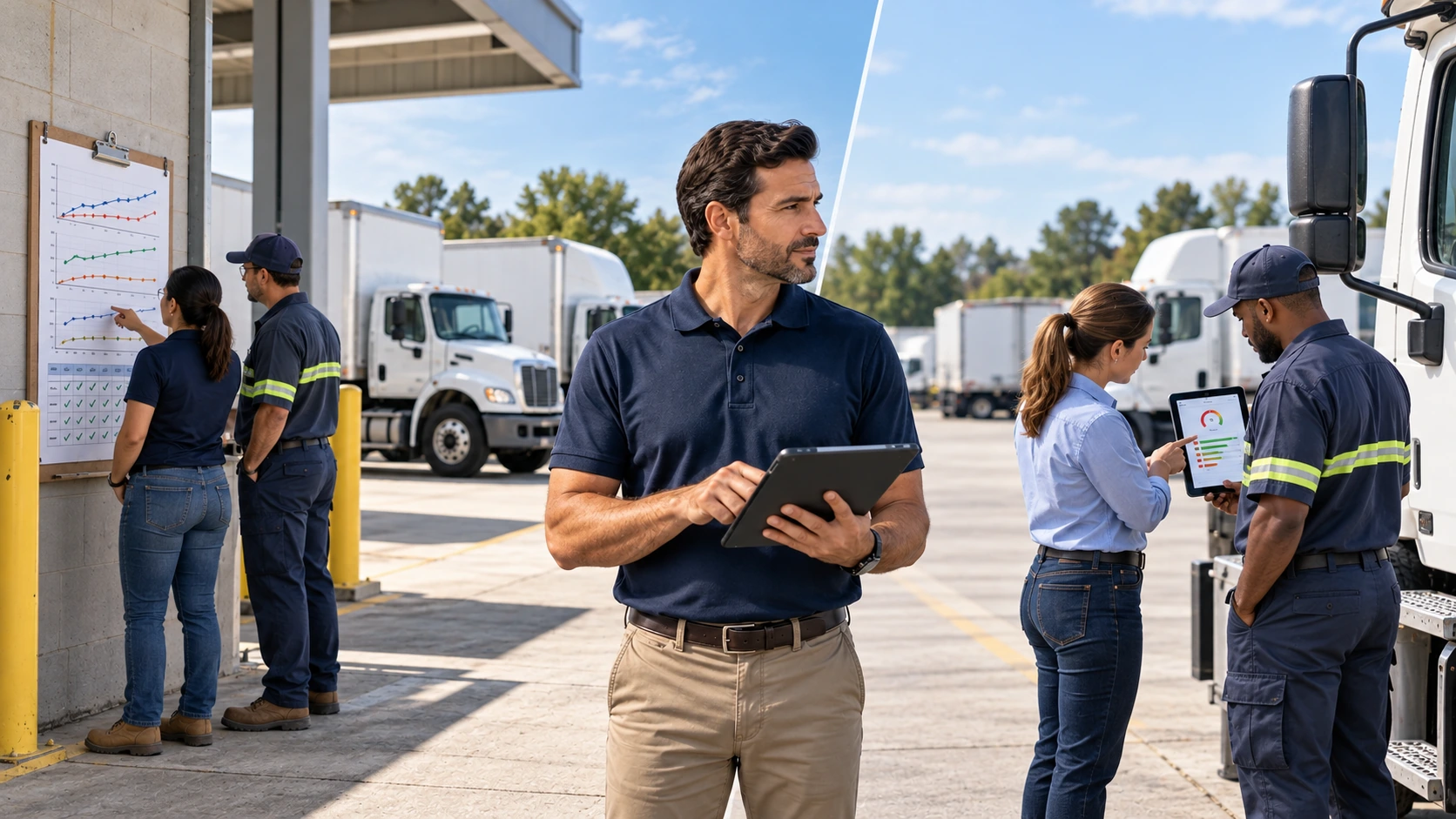 Fleet safety manager comparing a safety scorecard with driver risk rankings