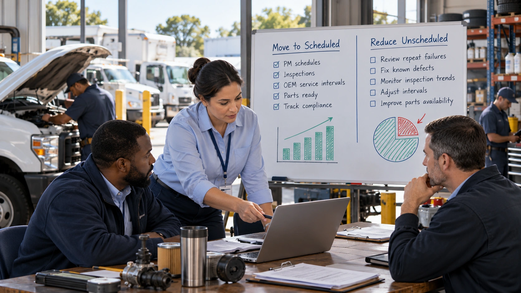 Repeat failure patterns feeding back into preventive maintenance schedules and inspection points