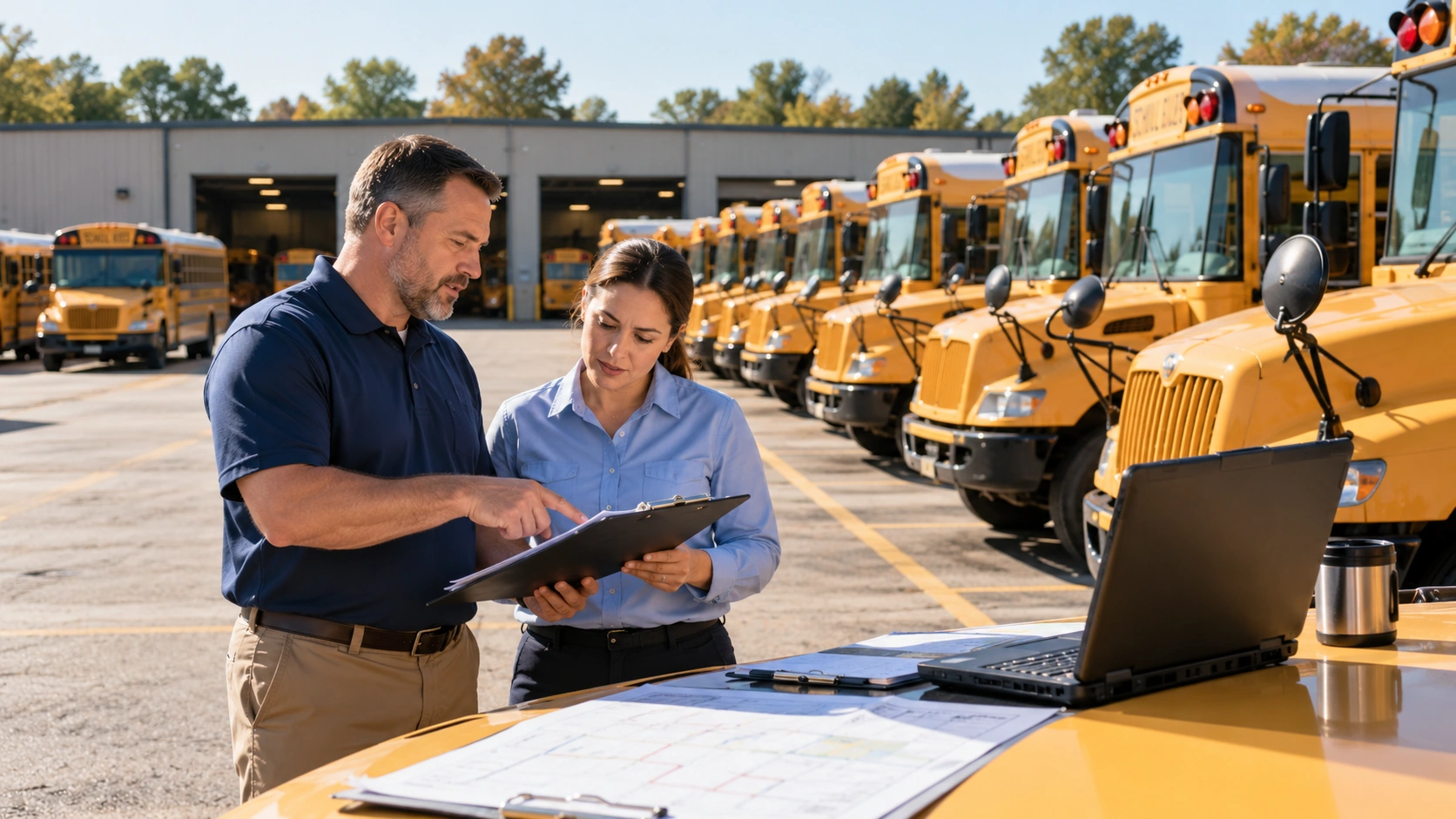 School district transportation director planning bus routes and bell schedule tiers