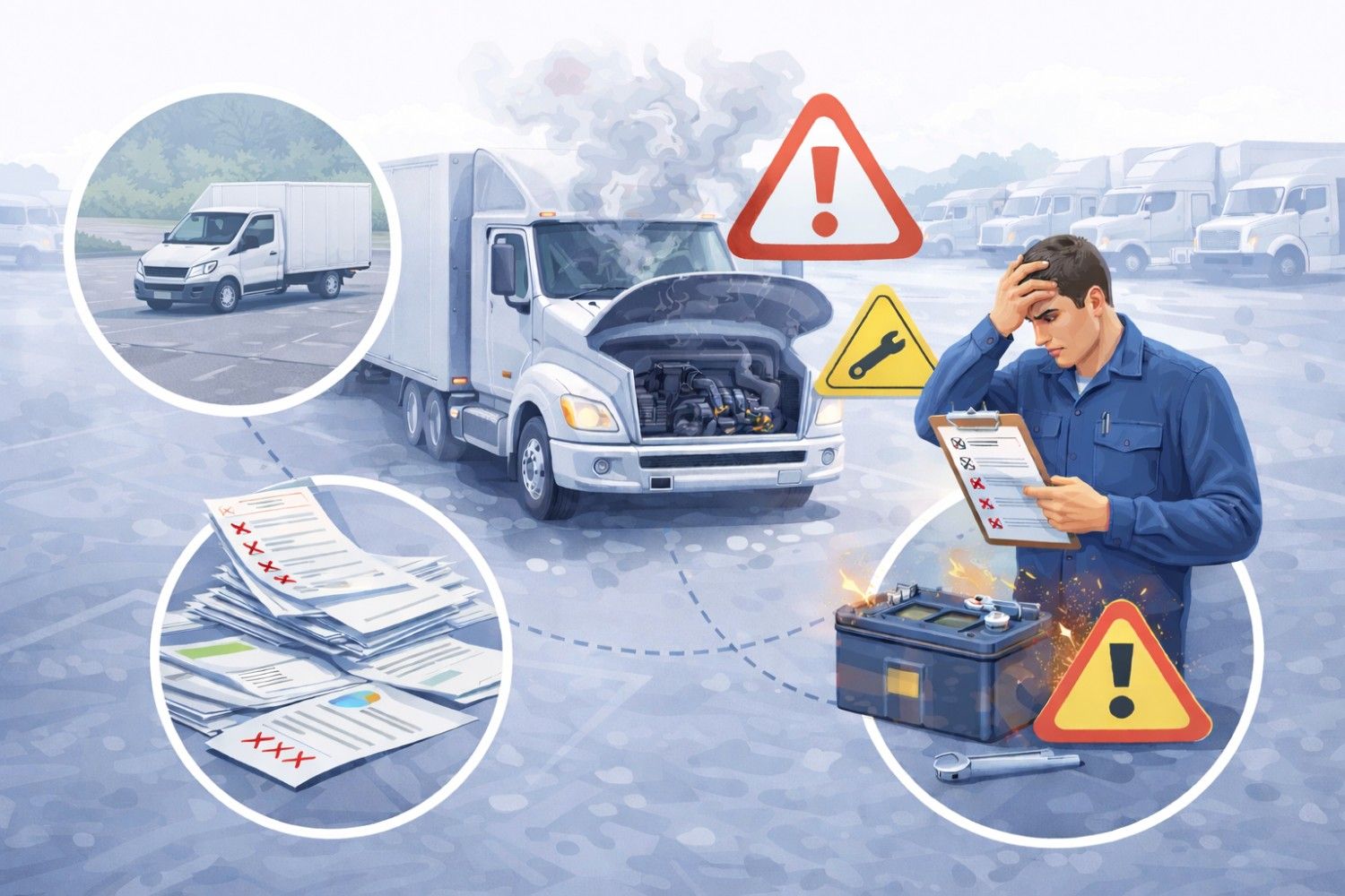 Fleet manager reviewing warning signs of a failing fleet maintenance program
