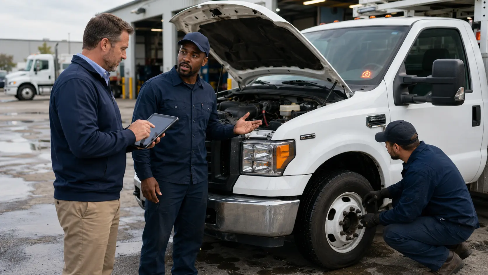 Fleet maintenance manager assigning a work order to a technician after a driver reported defect