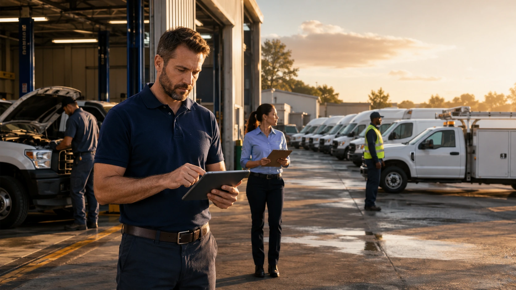 Dispatcher reviewing which vehicles are ready to assign