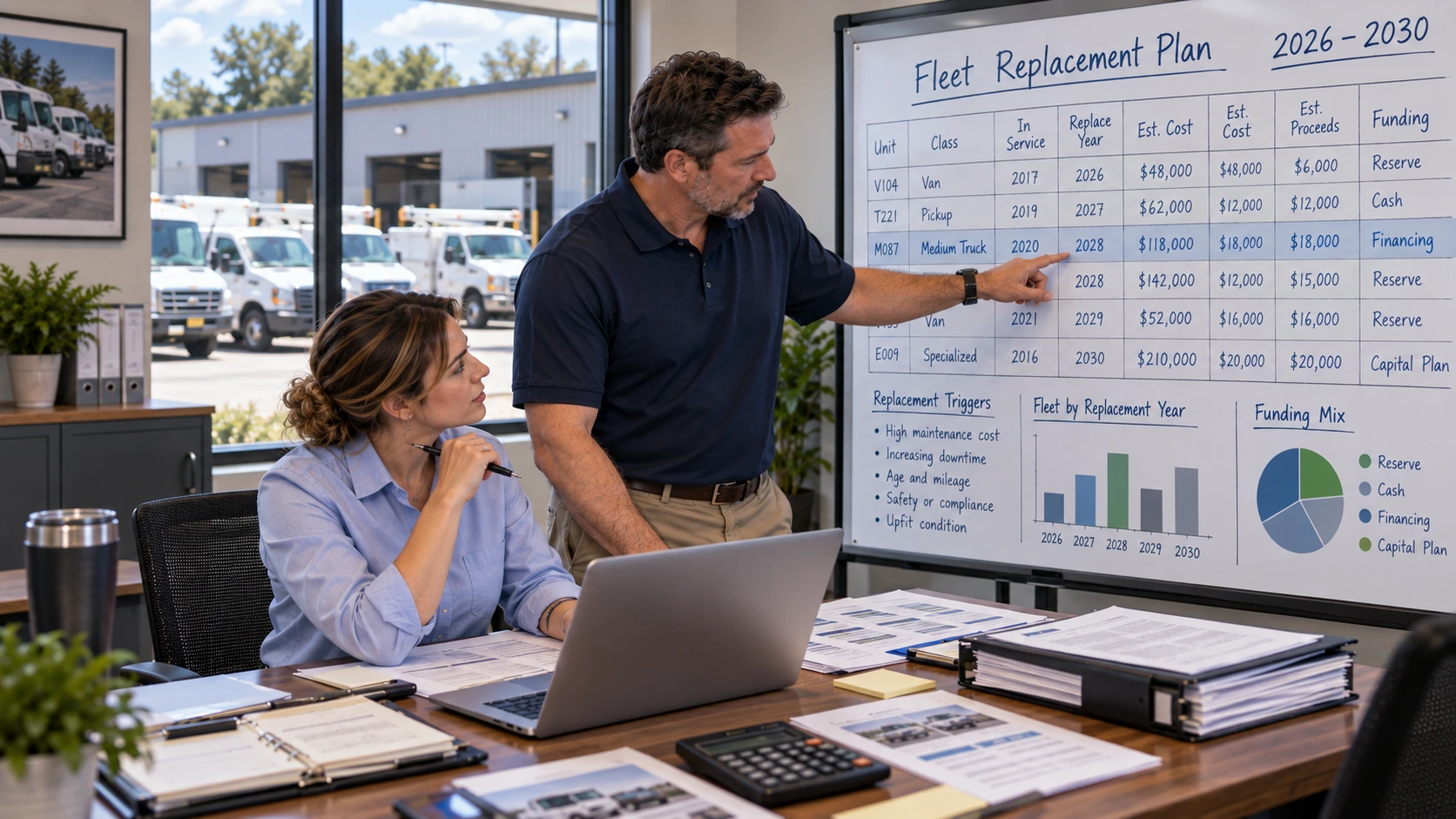 Four stage fleet replacement planning maturity model from reactive to optimized