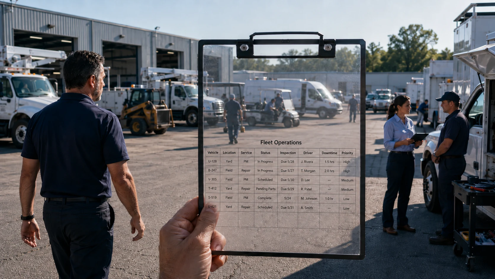 Fleet manager reviewing a report template on a laptop