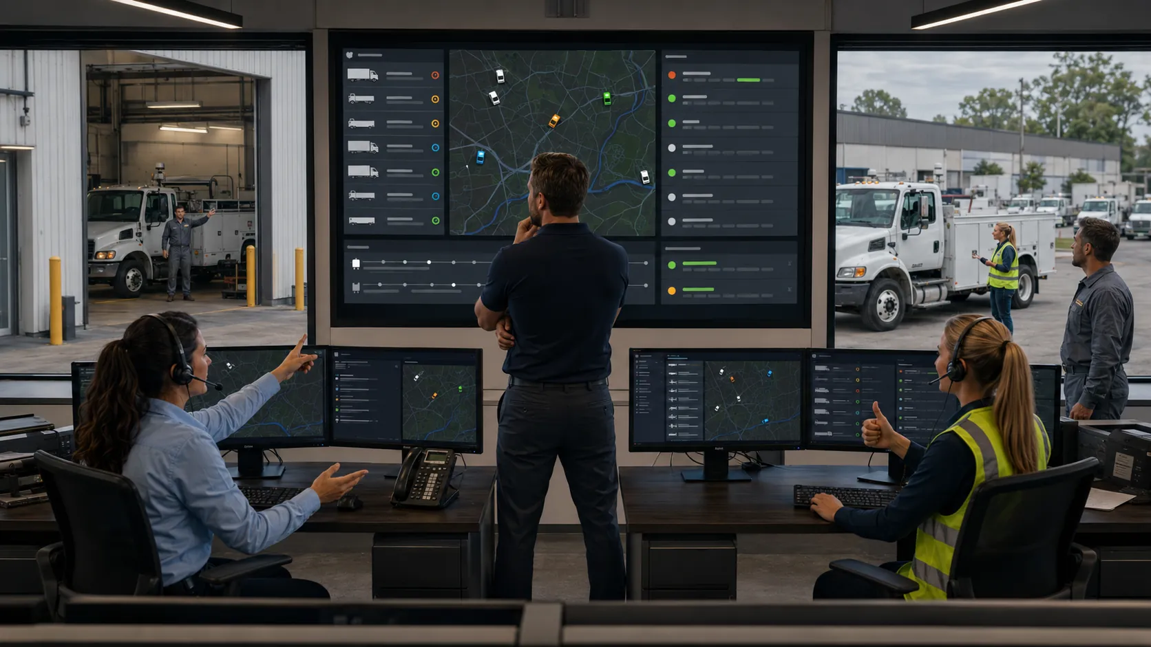 Dispatcher reviewing fleet data on screen that does not reflect current vehicle and driver status