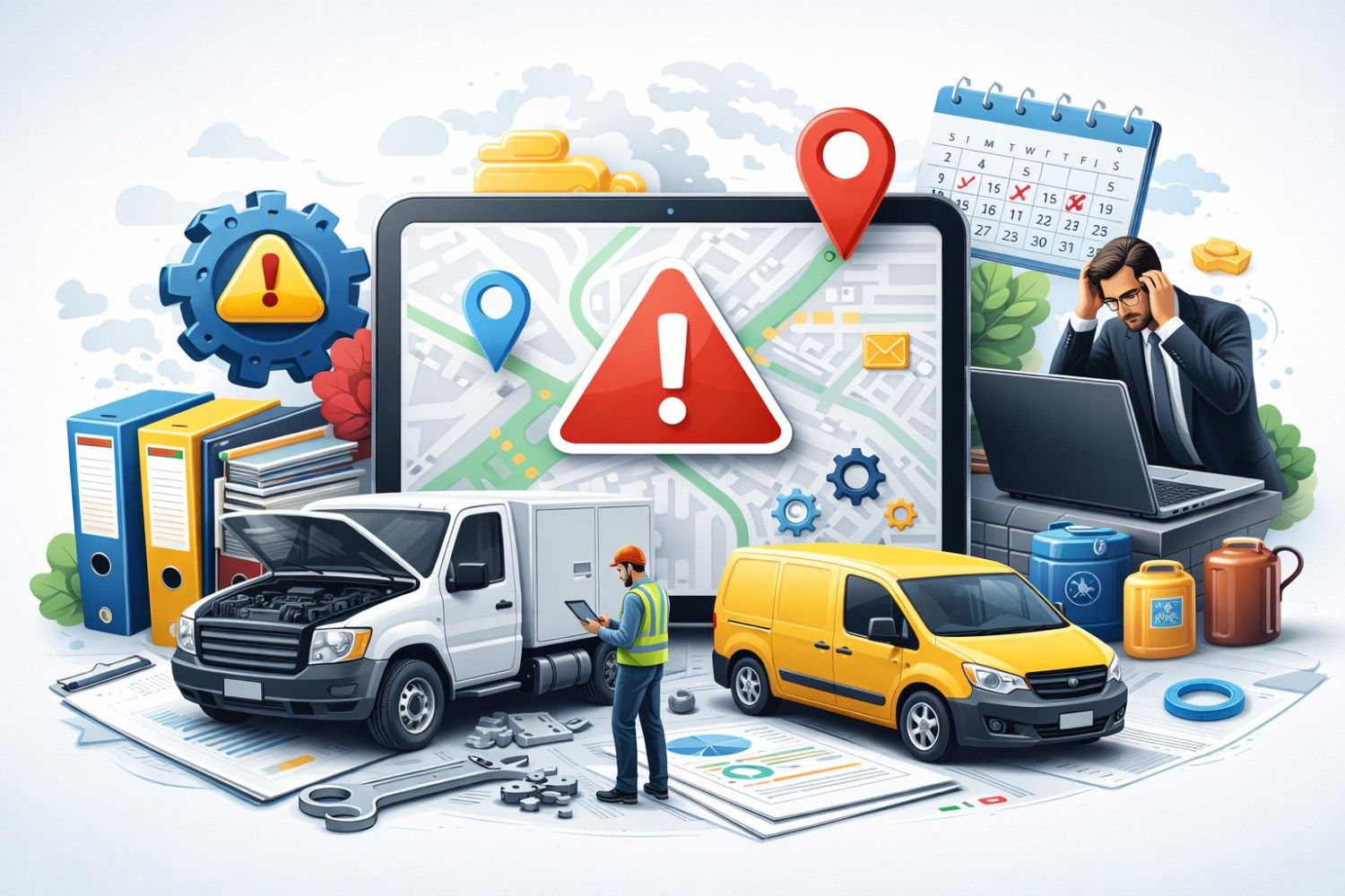 Fleet manager reviewing failed software implementation on a dashboard screen