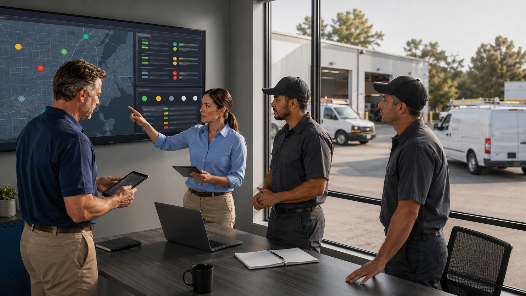Fleet data dashboard showing downtime, repair frequency, and overdue work trends