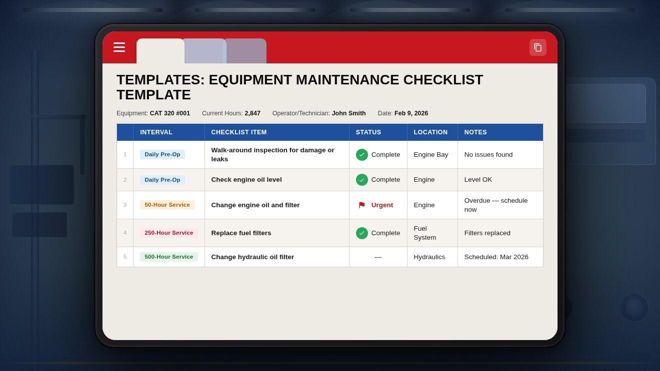 Equipment Maintenance Checklist Template Preview
