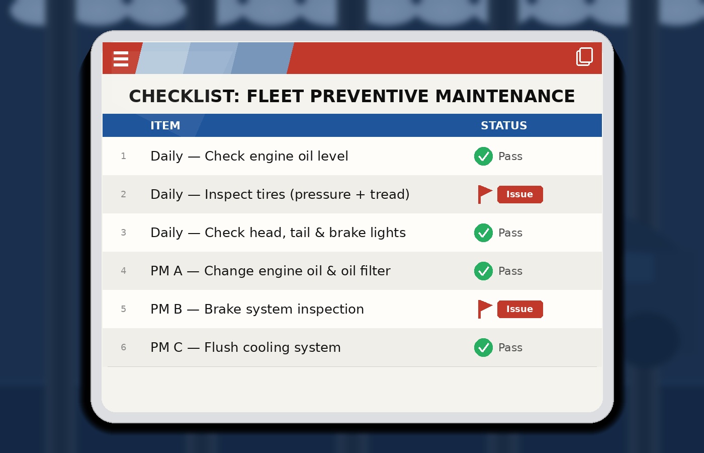Fleet Preventive Maintenance Checklist Template – Free Excel Download