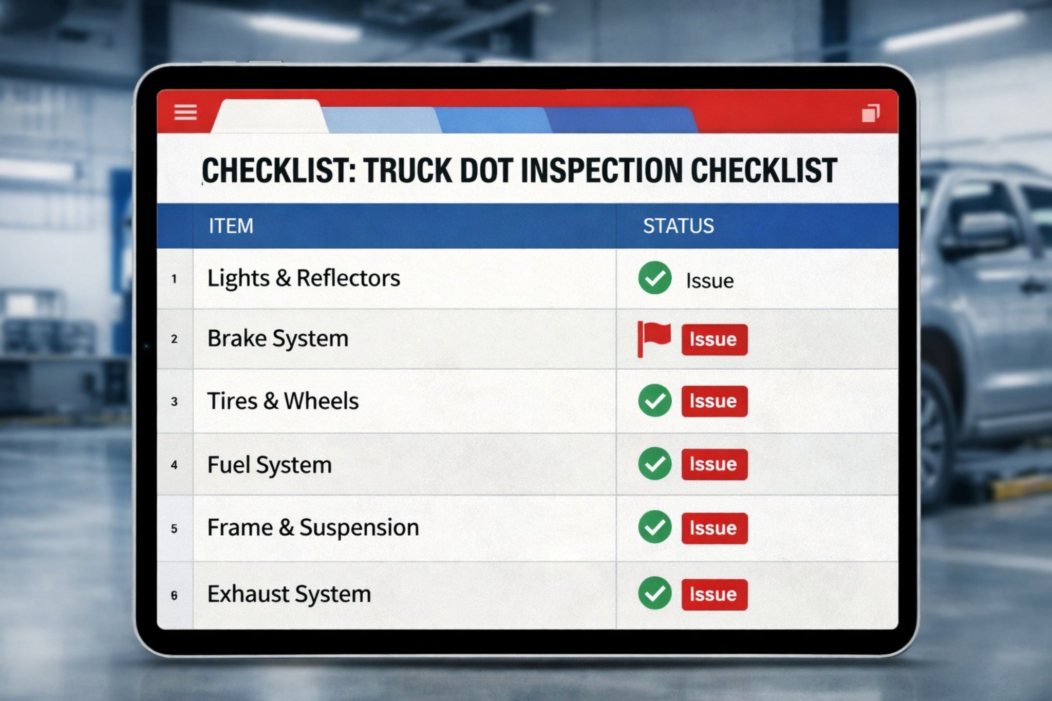 Truck DOT Inspection Checklist Template Preview